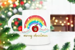 Rainbow Merry Christmas Sublimation I Teacher Christmas PNG