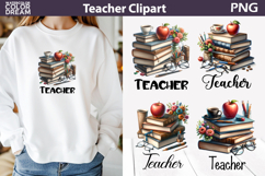 Teacher Books Clipart | School Sublimation Design Product Image 1
