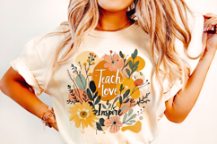 Teach Love Inspire PNG, Floral Teacher PNG, Teacher Life PNG Product Image 1