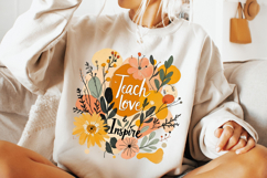Teach Love Inspire PNG, Floral Teacher PNG, Teacher Life PNG Product Image 2