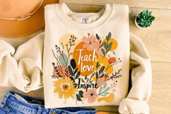 Teach Love Inspire PNG, Floral Teacher PNG, Teacher Life PNG Product Image 3