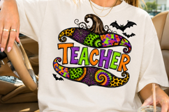 Teacher Halloween Sublimation, Retro Leopard Pumpkin PNG Product Image 2