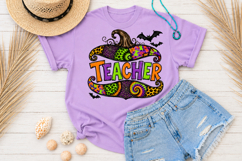 Teacher Halloween Sublimation, Retro Leopard Pumpkin PNG Product Image 3
