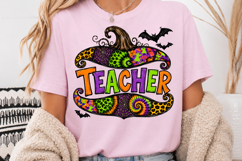 Teacher Halloween Sublimation, Retro Leopard Pumpkin PNG Product Image 4