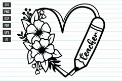 Flower Heart Svg, Teacher Heart Svg, School Heart Svg. Product Image 1