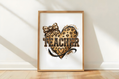 Teacher Leopard Bow Heart PNG Product Image 5
