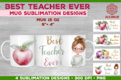 Watercolor &quot;Best Teacher Ever&quot; Mug Sublimation Design Product Image 1