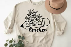 Teacher Svg, Teacher Foral Svg, Pencil Flower Svg. Product Image 5