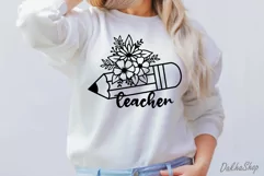 Teacher Svg, Teacher Foral Svg, Pencil Flower Svg. Product Image 6