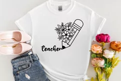 Teacher Svg, Teacher Foral Svg, Pencil Flower Svg. Product Image 4