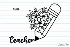 Teacher Svg, Teacher Foral Svg, Pencil Flower Svg. Product Image 2