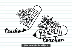 Teacher Svg, Teacher Foral Svg, Pencil Flower Svg. Product Image 1