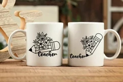 Teacher Svg, Teacher Foral Svg, Pencil Flower Svg. Product Image 7