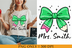 Teacher Pencil Bow PNG, Personalized Bow PNG Sublimation Product Image 1