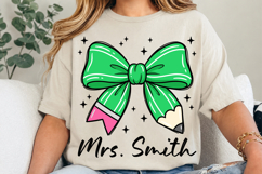 Teacher Pencil Bow PNG, Personalized Bow PNG Sublimation Product Image 3