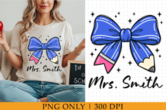 Teacher Pencil Bow PNG, Personalized Bow Sublimation Product Image 1