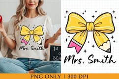 Teacher Pencil Bow PNG, Personalized Bow Sublimation Design Product Image 1
