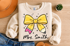 Teacher Pencil Bow PNG, Personalized Bow Sublimation Design Product Image 2
