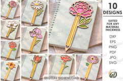 Teacher Pencil Flowers Bundle Laser Cut. Teacher Gift SVG Product Image 1