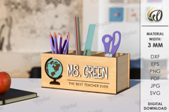 Teacher Pencil Holder Laser Cut. Wooden Desk Organizer SVG Product Image 1