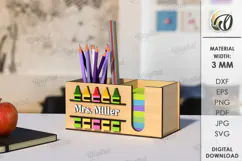 Teacher Pencil Holder Laser Cut. Wooden Desk Organizer SVG Product Image 1