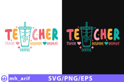 Retro Teacher SVG Teacher Teach Coffee Inspire Repeat Design Product Image 1