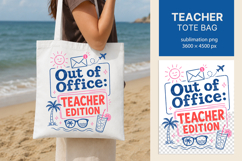Teacher Summer Tote Bag PNG, Funny teacher bag sublimation Product Image 1
