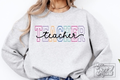 Teacher Varsity Script Pastel SVG - Teacher Life Quote PNG Product Image 2