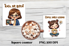 Coffee teacher square coaster | Sarcastic teacher coaster Product Image 1