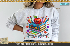 Teaching is a work of heart is a professional design that is available at 300dpi PNG to use for Sublimation, iron-on transfer, DTG Printing and normal printing.