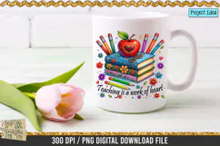 Teaching is a work of heart is a professional design that is available at 300dpi PNG to use for Sublimation, iron-on transfer, DTG Printing and normal printing.
