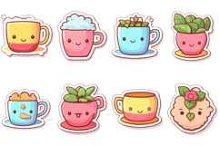 60 Teacup Cup Houseplant Kawaii Cartoon Sicker Illustration Product Image 7
