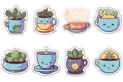 60 Teacup Cup Houseplant Kawaii Cartoon Sicker Illustration Product Image 8