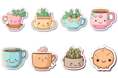 60 Teacup Cup Houseplant Kawaii Cartoon Sicker Illustration Product Image 2