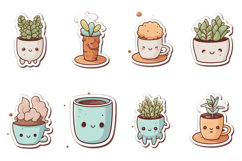 60 Teacup Cup Houseplant Kawaii Cartoon Sicker Illustration Product Image 3
