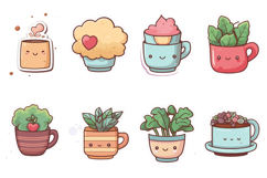 60 Teacup Cup Houseplant Kawaii Cartoon Sicker Illustration Product Image 4