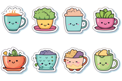 60 Teacup Cup Houseplant Kawaii Cartoon Sicker Illustration Product Image 6