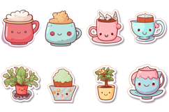 60 Teacup Cup Houseplant Kawaii Cartoon Sicker Illustration Product Image 5