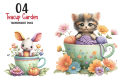 Teacup Garden Clipart, Spring Mini World Png Tiny Animal Product Image 1