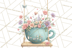 Teacup Garden Clipart, Spring Mini World Png, Tiny Animal Product Image 2