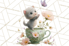 Teacup Garden Clipart, Spring Mini World Png, Tiny Animal Product Image 4