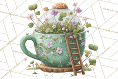 Teacup Garden Clipart, Spring Mini World Png, Tiny Animal Product Image 5