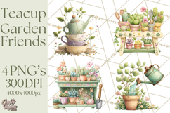 Teacup Garden Clipart, Spring Mini World Png, Tiny Animal Product Image 1