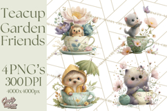 Teacup Garden Clipart, Spring Mini World Png, Tiny Animal Product Image 1