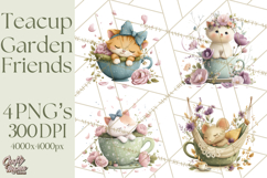 Teacup Garden Clipart, Spring Mini World Png, Tiny Animal Product Image 1