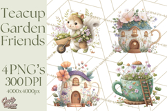 Teacup Garden Clipart, Spring Mini World Png, Tiny Animal Product Image 1