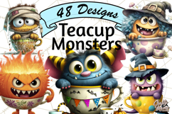 Halloween Teacup Monster Clipart PNG for Stickers Product Image 1