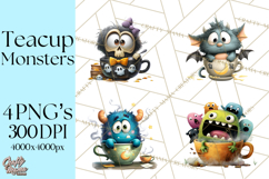 Halloween Teacup Monster Clipart PNG for Stickers Product Image 1