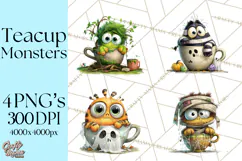 Halloween Teacup Monster Clipart PNG for Stickers Product Image 1