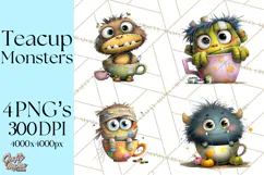 Halloween Teacup Monster Clipart PNG for Stickers Product Image 1